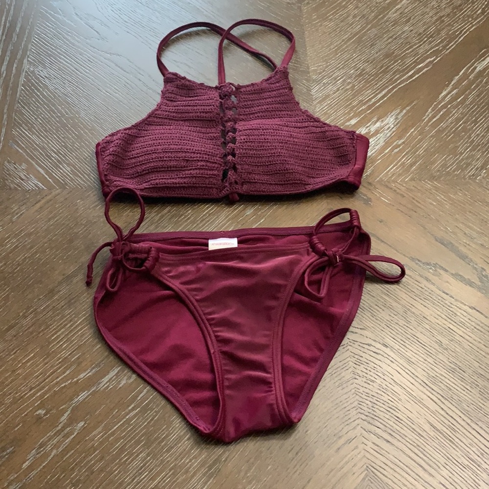 Xhilaration burgundy weaved halter/bikini bottoms